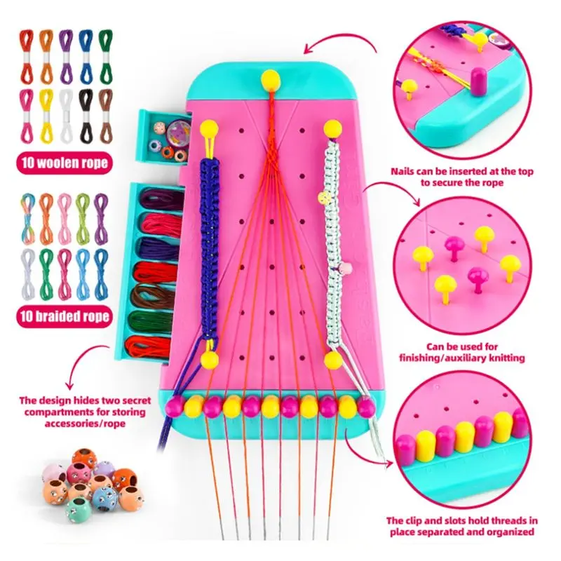 A68P-Friendship Bracelet Jewelry Making Kit For Girl Arts And Crafts Bracelets String Maker Kit Pretend Play Gift