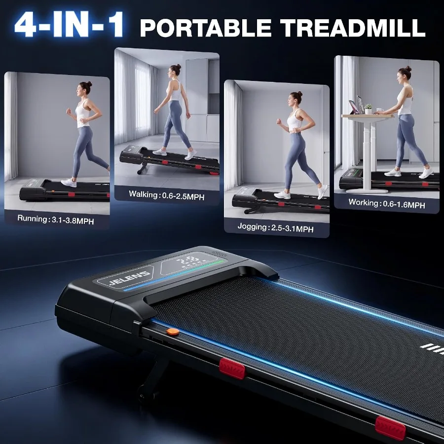 Walking Pad Treadmill for home use, aluminum alloy frame, black, 15 auto incline, 4-in-1 under desk design with APP control and