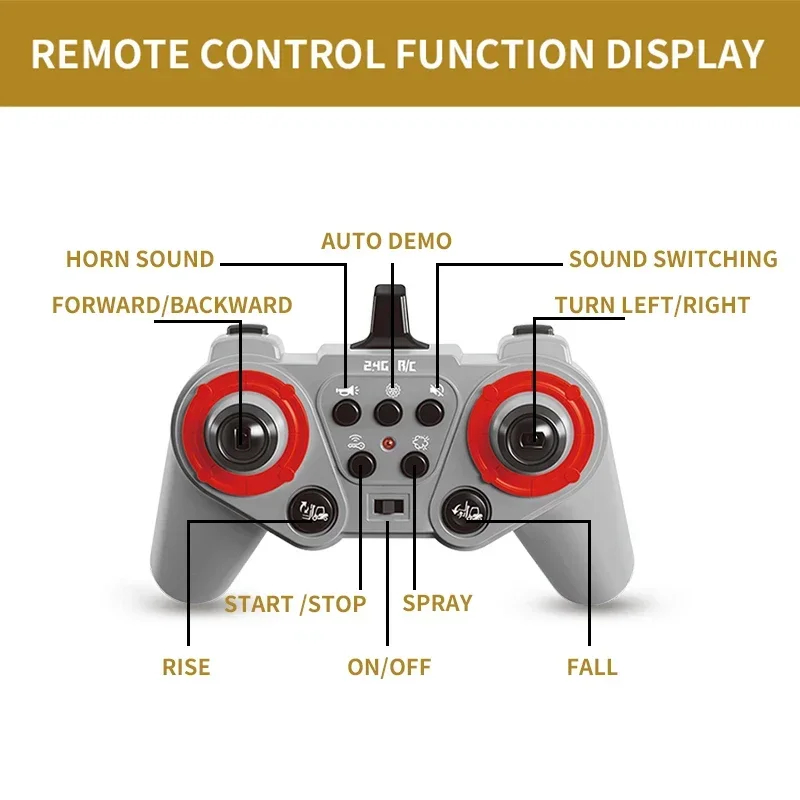 2.4G zdalnie sterowany wózek widłowy dźwig podnoszenie światła dźwięk Spray RC przyczepa wielofunkcyjny symulowany pojazd inżynieryjny Eletric