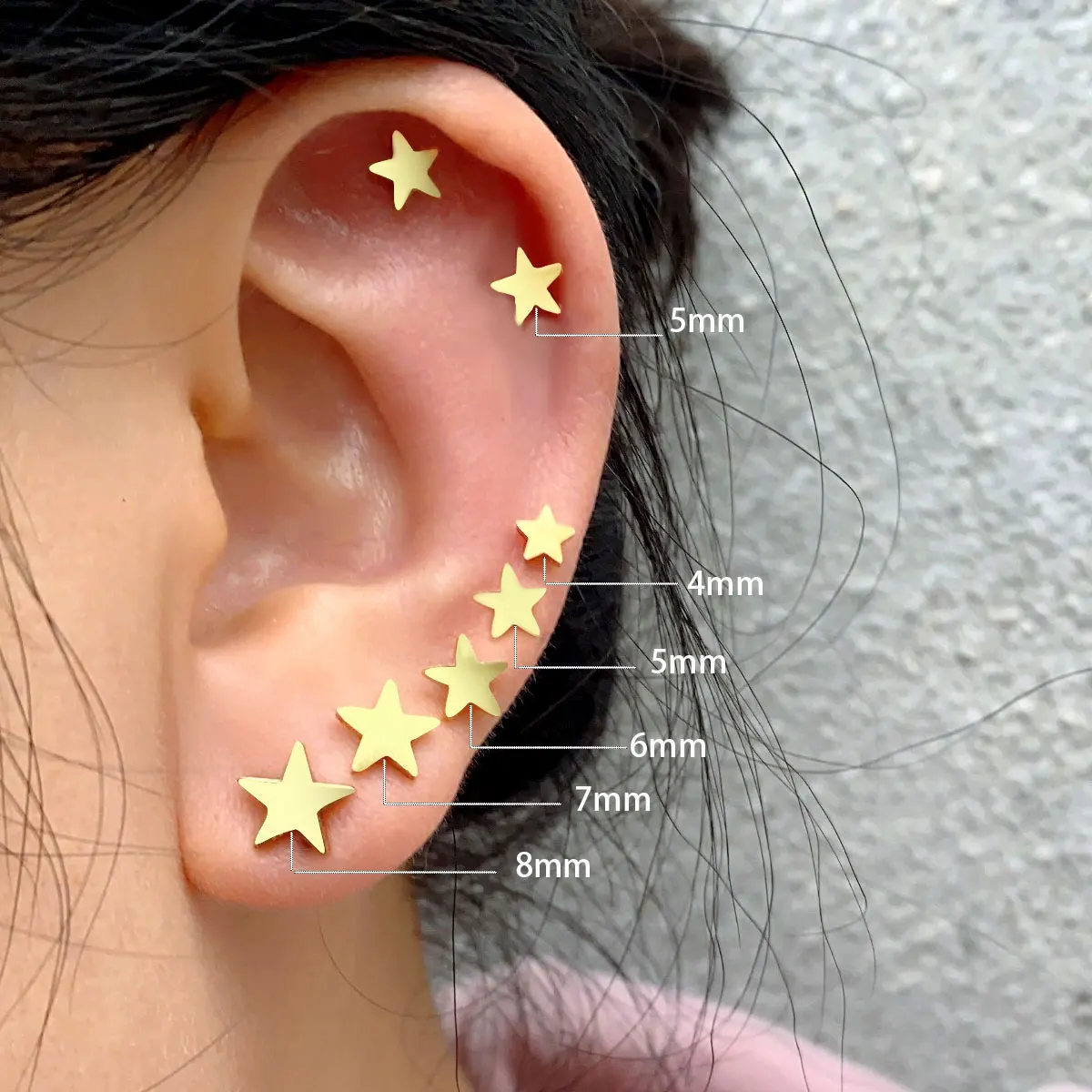 2PC 3-8MM Women Men Stainless Steel Star Screw Back Ear Studs Earrings Statement Daith Helix Tragus Cartilage Piercing Jewelry