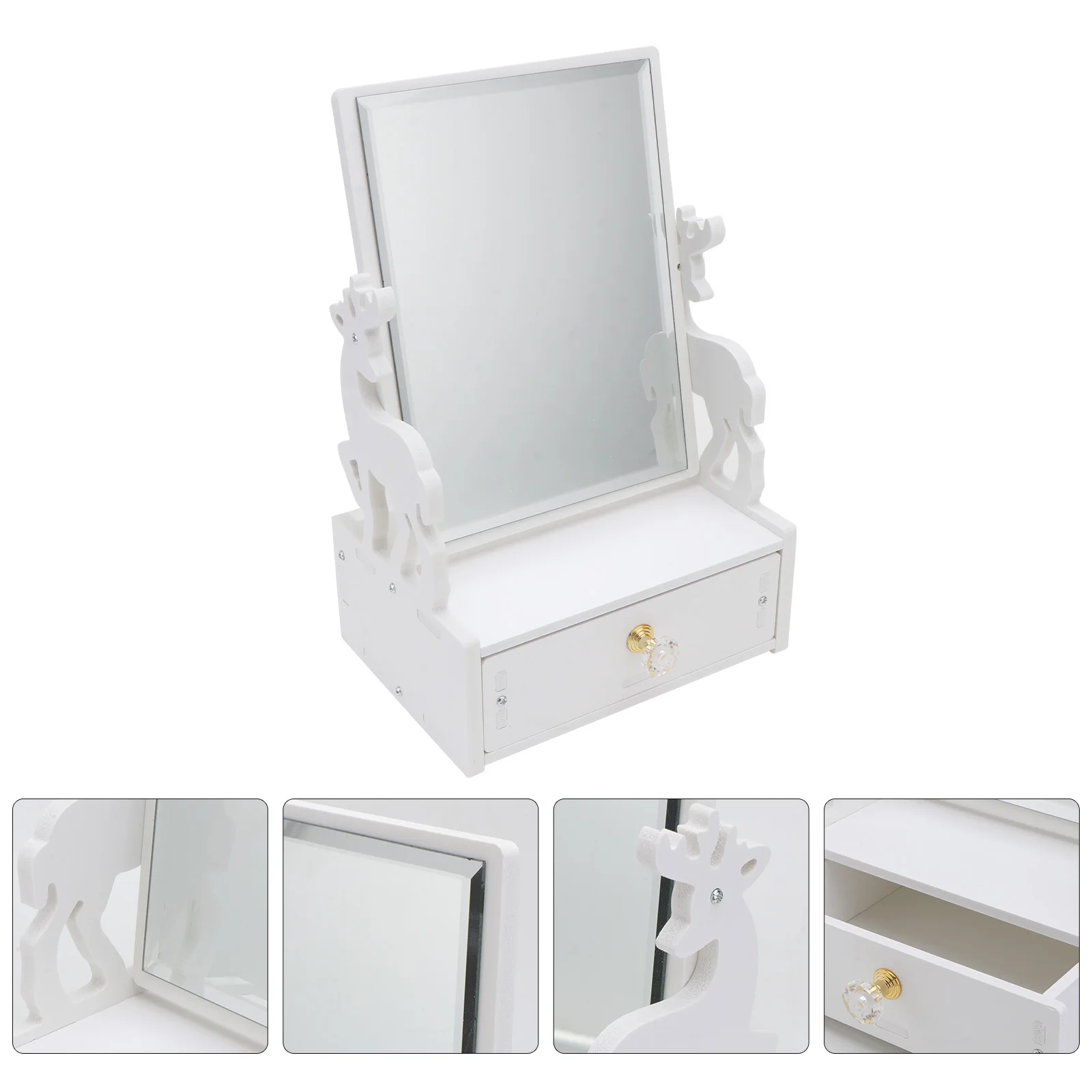 

1Pcs Desktop Makeup Mirror Vanity Mirror Drawer Turnable 360 Degree Clear Surface Storage Jewelry Hair Organizer