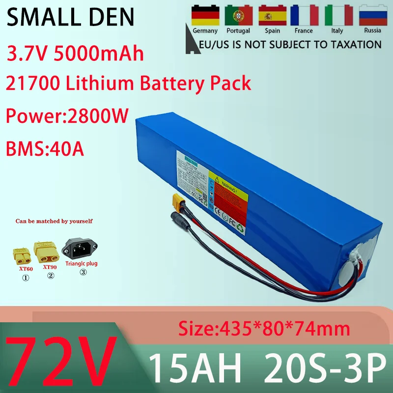 New 72v 15AH 20S3P 21700 lithium battery pack With 30A BMS 100-2000W high-power rechargeable battery+84V 5A charger