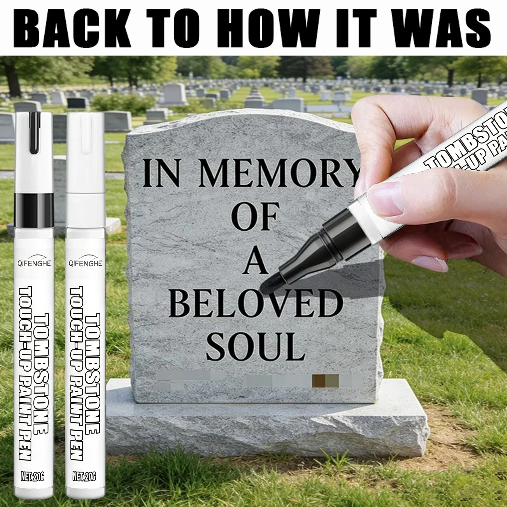 Fade-Resistant Tombstone Marker Pen, Permanent Paint Pen for Restoring Faded Letters on Tombstone, Monument & Granite Surfaces