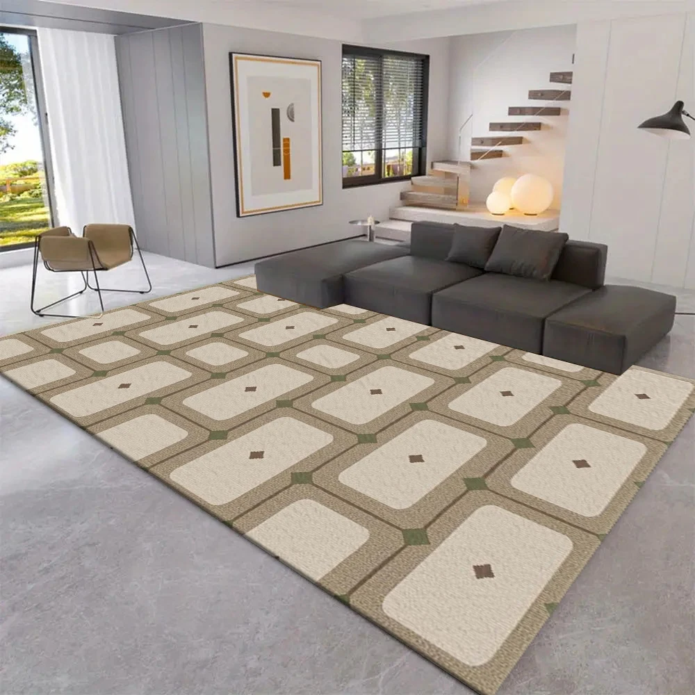Retro Geometric Square Diamond Pattern Area Rug Non-Slip Soft Floor Carpet Indoor Home Decoration Mat