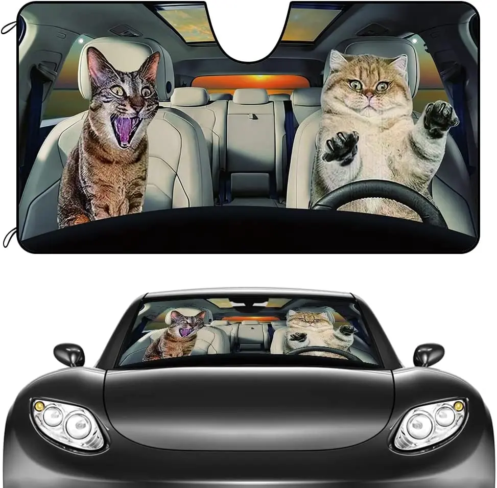 

CafeTime Dog Car Front Windshield Sunshade Egyptian Cat and American Shorthair Decor Vehicle Sun Shade Visor UV Ray Reflector Su