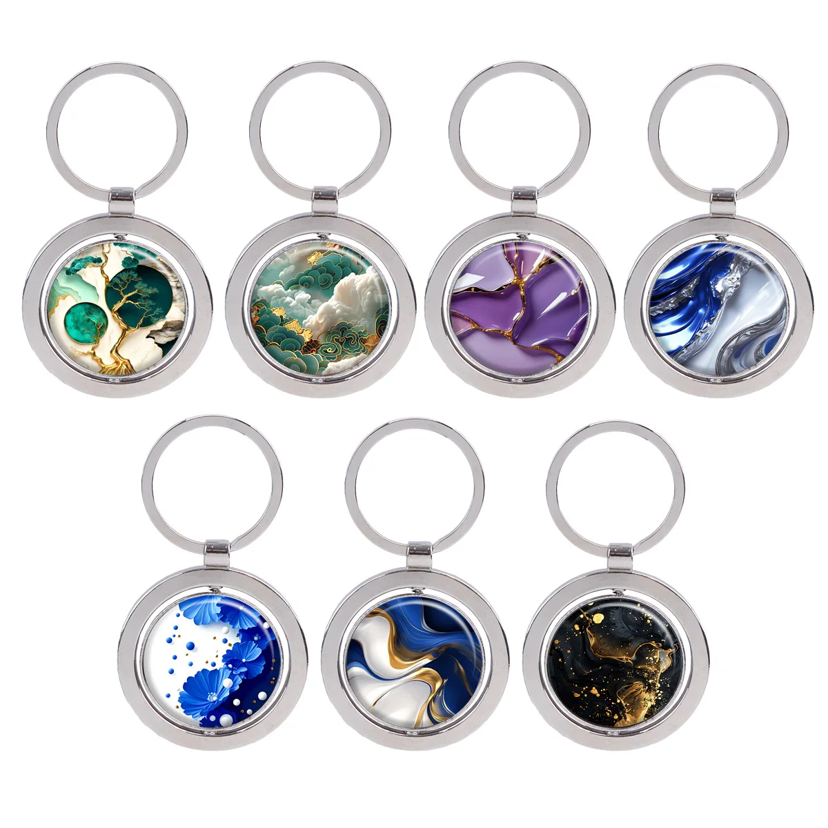 

Marble Pattern Rotatable Metal Keychain Colorful Motorcycles Cars Keys Decoration Can Rotate 360 ° Fashion Circular Keyring Gift