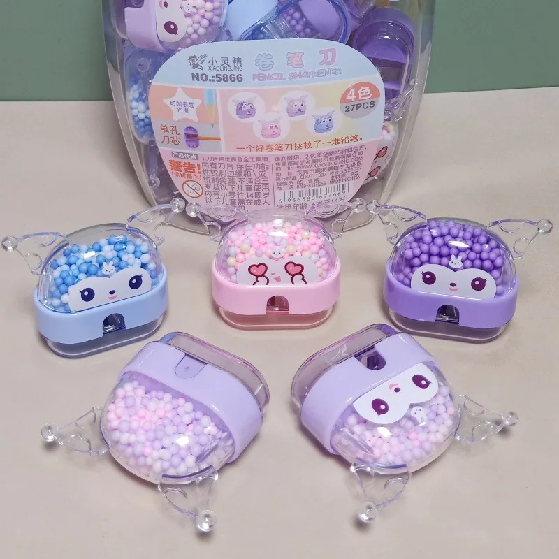 27pcs -1 Barrel Sanrio New Kuromi Style Child Cartoon Cute Pencil Sharpener Color Foam Ball Quicksand Pencil Sharpener Wholesale