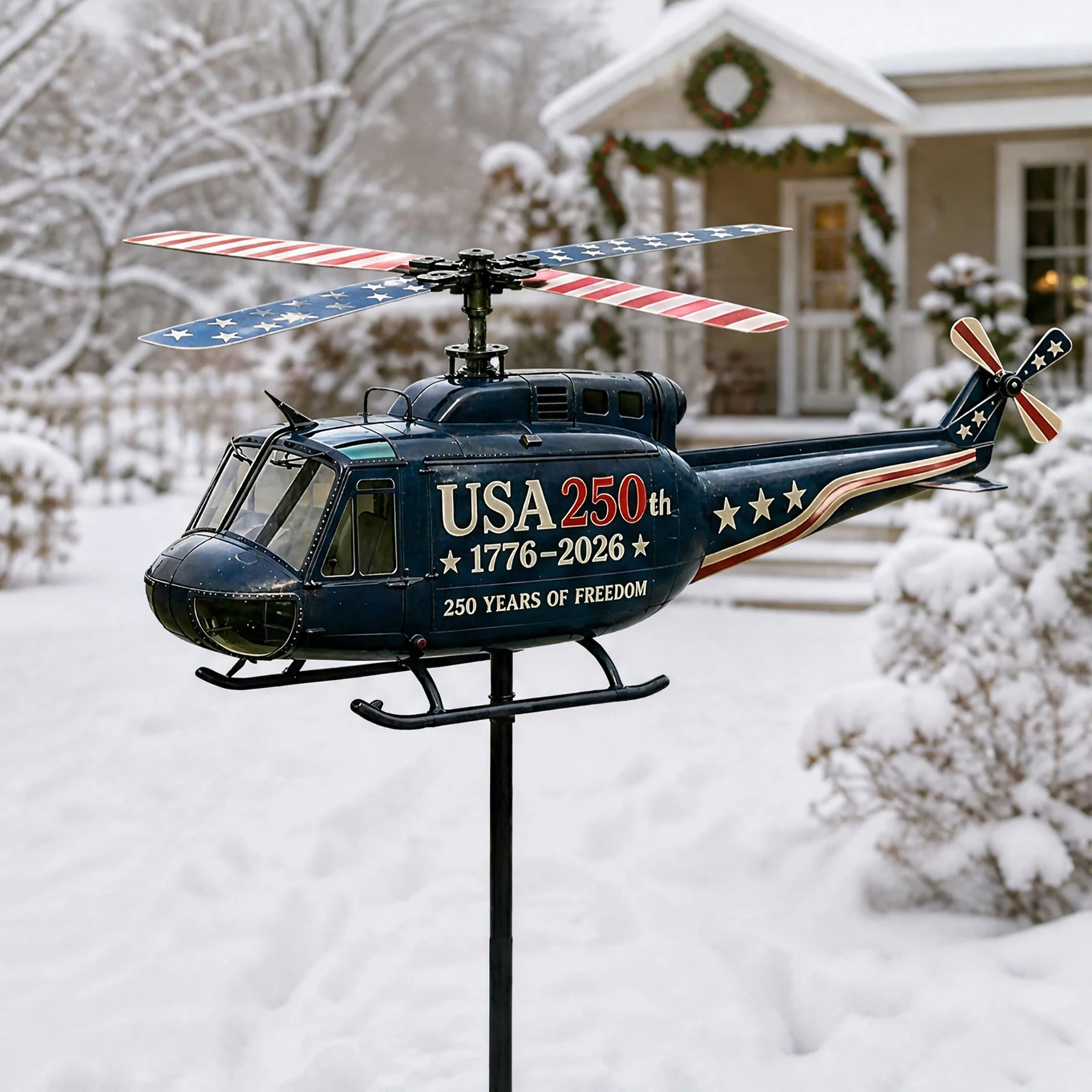 Patriotischer Metall-Hubschrauber-Windspinner mit rotierendem Propeller, Flugzeug-Skulptur-Ornament, Windmühlenstecker für Garten- und Rasendekoration