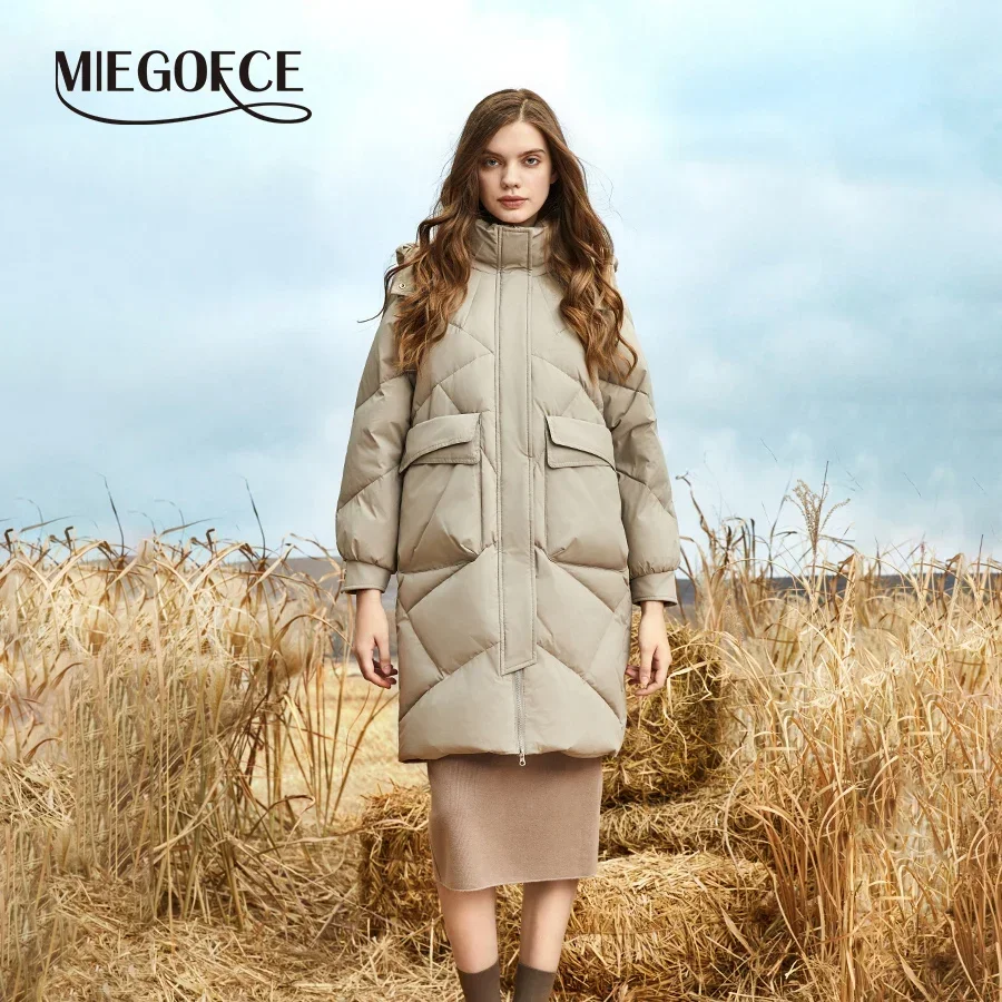 MIEGOFCE зимняя модная верхняя одежда средней длины, парка, теплое пальто высокого качества с карманами, свободная утолщенная хлопковая женская куртка высокого класса