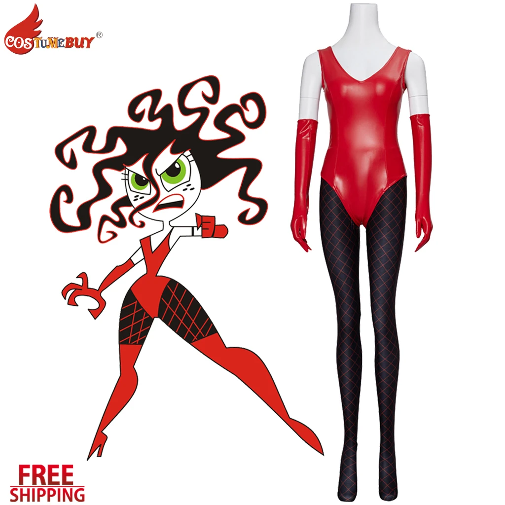 

Powerpuff Girls Animation Sedusa Cosplay Costume Red Jumpsuit Women Bodysuit Tights Outfit with Black Stockings