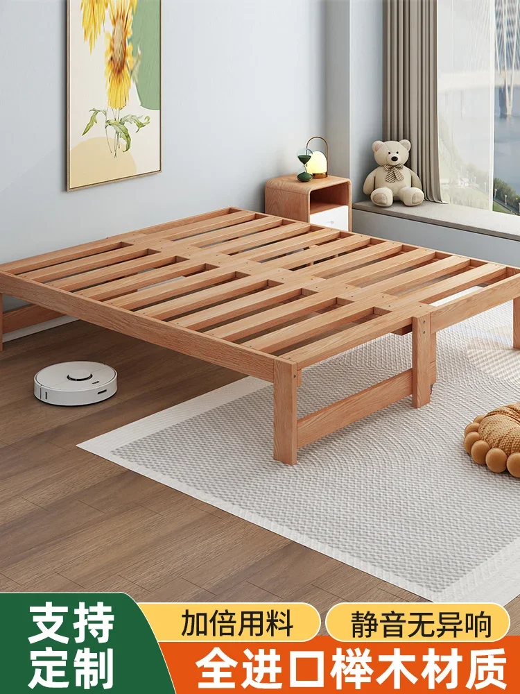 Beech sofa bed folding dual-purpose multi-functional small apartment tatami single solid wood telescopic bed pulling push-pull b