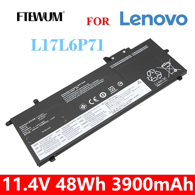 

L17L6P71 Laptop Battery 11.4V 3900mAh 48Wh 3 Cells for Lenovo ThinkPad X280 A285 Series L17C6P71 SB10K97619 L17L6P71 SB10K97617