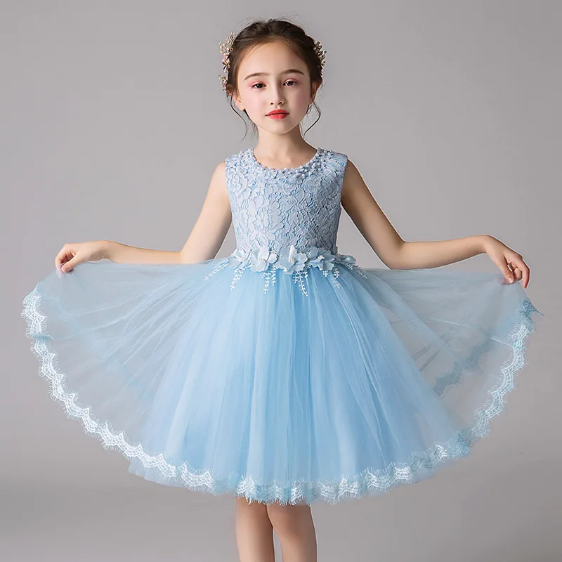 

Flower Girl Dresses for Kids Weddings Party Princess Bridesmaid Birthday Lace Bow Appliques Teens Children Birthday Ball Gowns