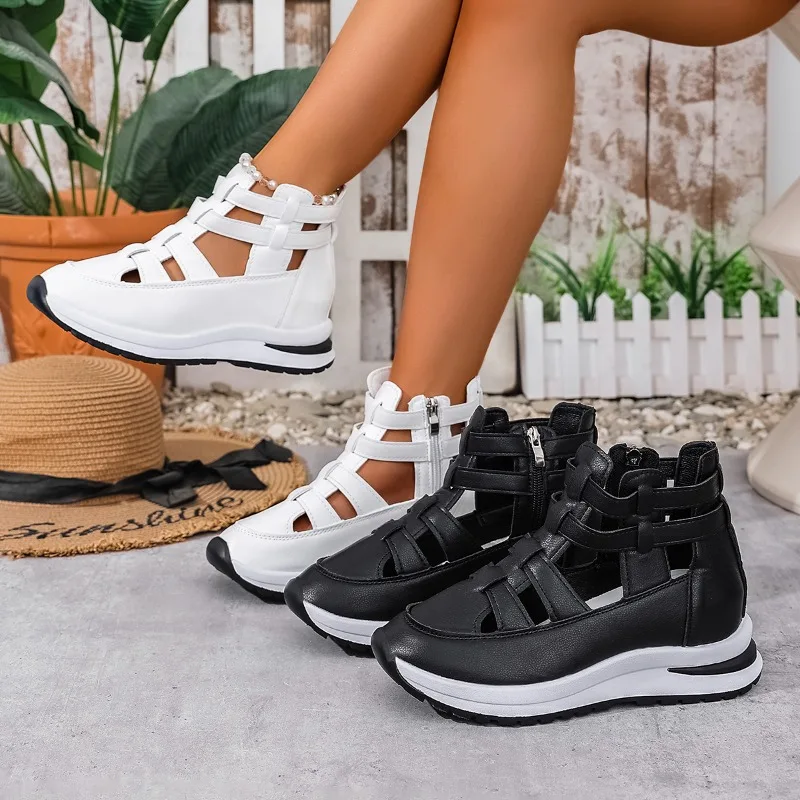 2025 New Style Casual Hollow Out Thick Heel Sandals Women's Outdoor Wear Summer Flat Platform Roman Shoes Женская Обувь