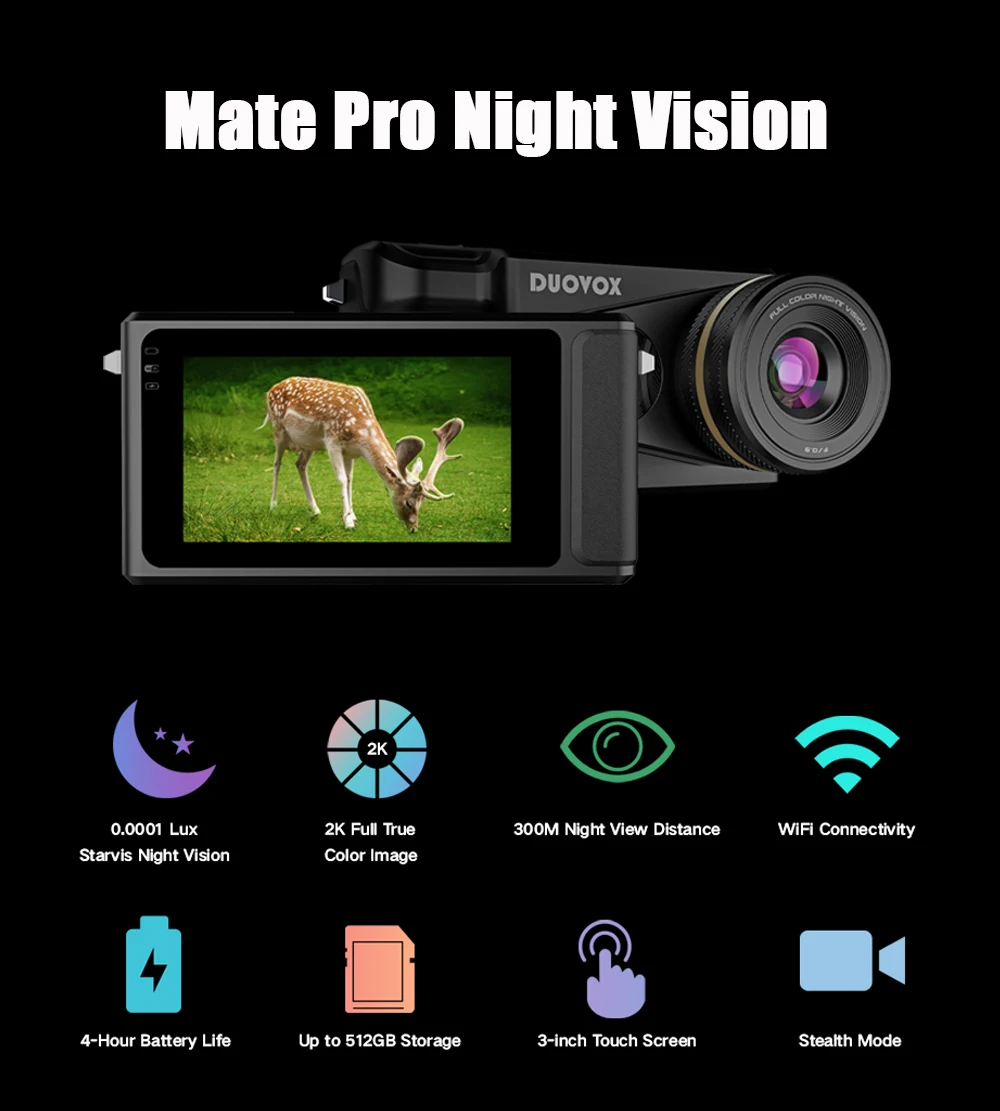 Mate Pro 2K Digital WIFI SLR Camera 3 Inch Touch Screen 300M Infrared Full Color Night Vision for Outdoor Camping with Tripod