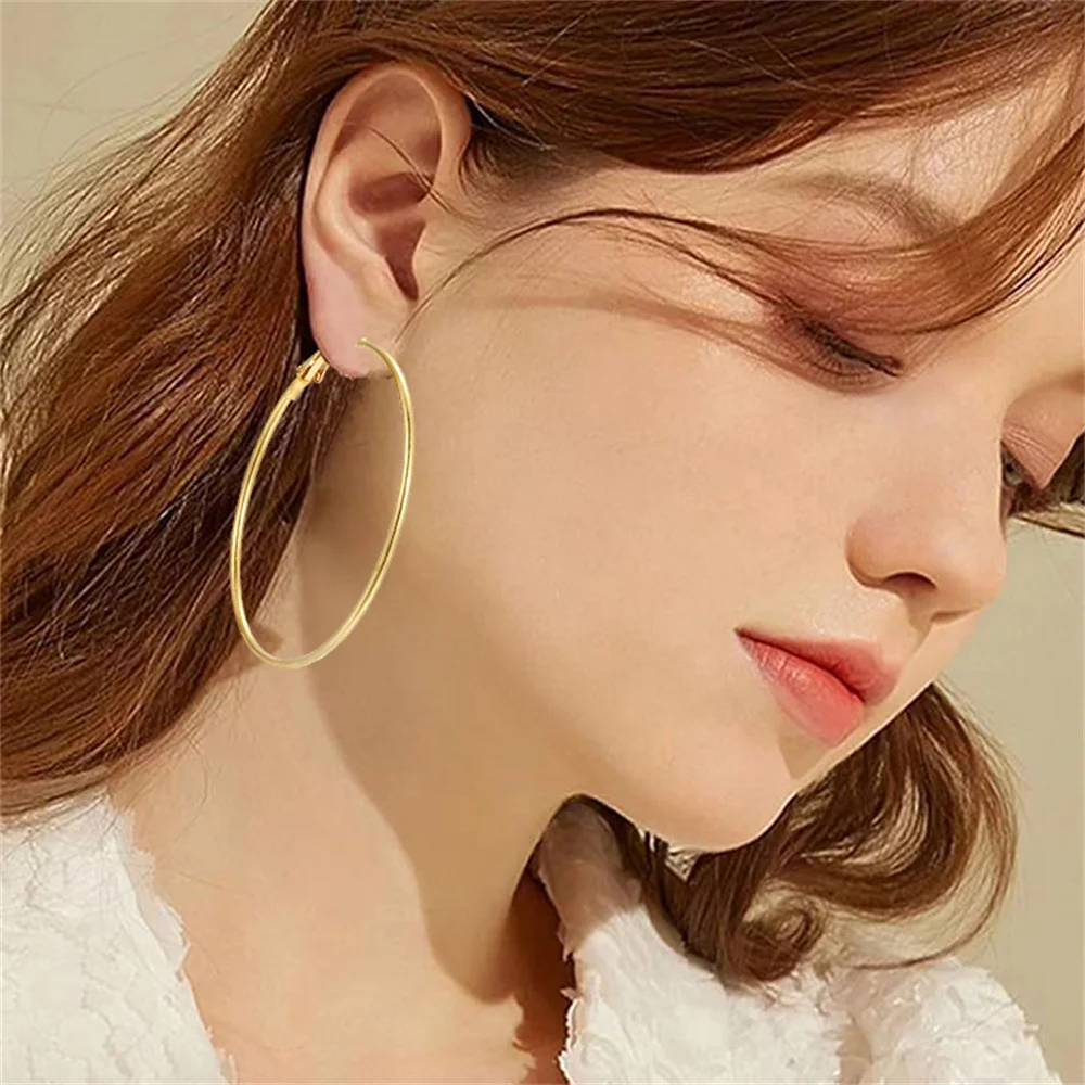 1 Pair Stainless Steel Smooth Big Circle Creole Hoop Earrings For Women Gold Color Party Ear Jewelry Brincos 2024 Hoops Gifts