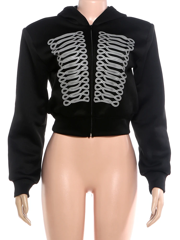 Sisterlinda Hottie Kapuzen-Corp-Jacke für Damen, modisch, High-Street-Print, volle Ärmel, Reißverschluss, Patchwork, Herbsttrend, schicke sportliche Outfits – Detail 4