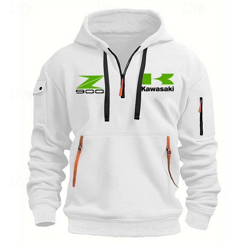 Kawasaki Logo Motorcycle Racing Team Z900 Men Half Zipper Hoodie Spring Autumn Male Sweatshirt 2025 New Sport Pullover Clothes