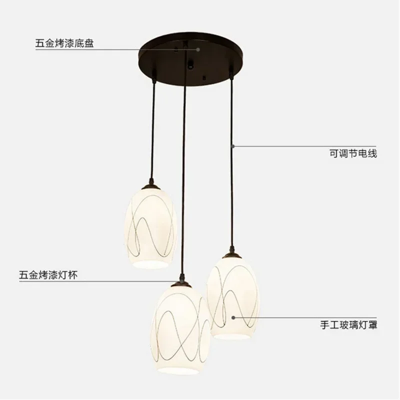 

Minimalist Modern three-head chandelier restaurant glass chandelier black personality led dining room kitchen chandelier
