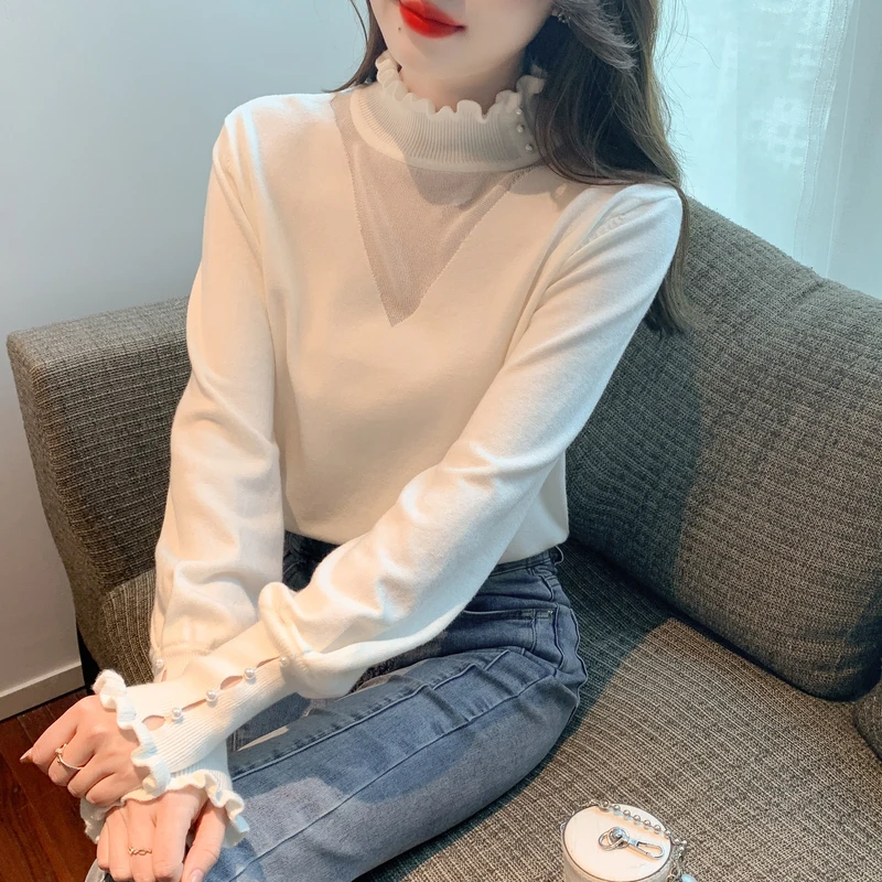 WOMEN'S Autumn and Winter  Feeling 2023 New Popular Fashion and Fashionable Half High Neck Sweater with Wood Ear Edge Bottom