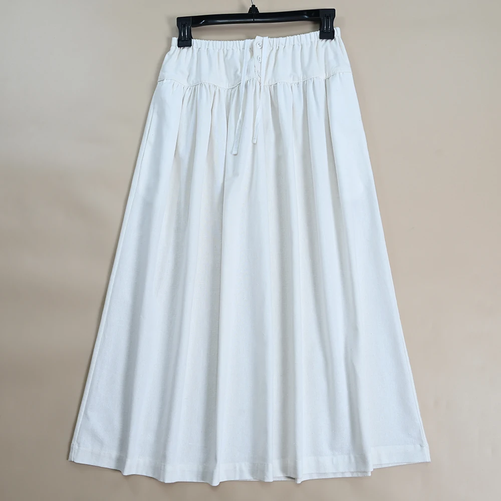 

Summer New Women's High Waist Tee-Button Retro Faionable Versatile Linen Midi Skirt Slim A-Line Skirt Mid-Length Skirt
