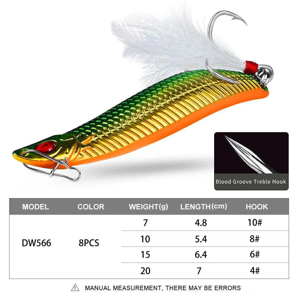 Metal BaMetal Bait Long Throw Bait Iron Plate Spoon Type Leech Sequin Feather Blood Trough Hook Metal Bass Bait