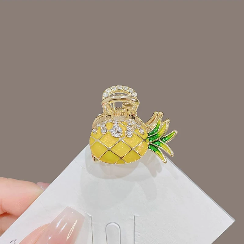 Exquisite Compact Fruit Shape Hair Clip for Girl's Rhinestone Pineapple Watermelon Strawberry Small Hairpin Forehead Bangs Clips