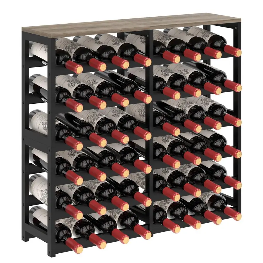 

6-ярусная бамбуковая винная полка с столешницей, отдельно стоящая, на 48 бутылок, для кухни, бара, столовой, L