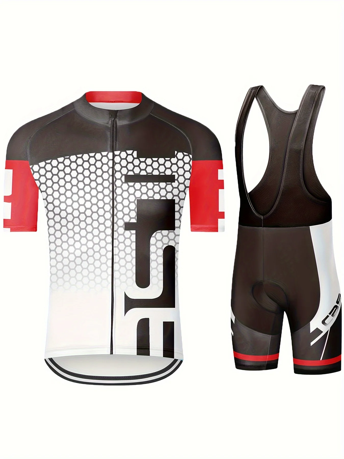 

2pcs Summer Men's Cycling Jersey Set BIB Short Sleeve Zip-up Cycling Jersey Color Blocked Shorts With 9D Padded Cycling Kits