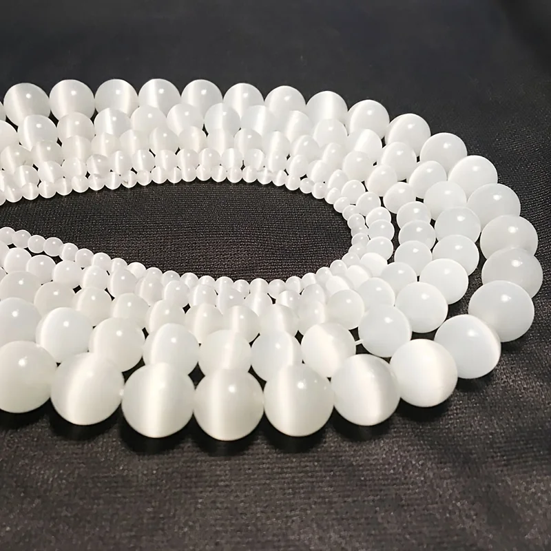 Natural Stone Gypsum Stone Round Shape Bead Smooth Loose Spacer Selenite Bead for Jewelry Making DIY Bracelet Necklace Accessory