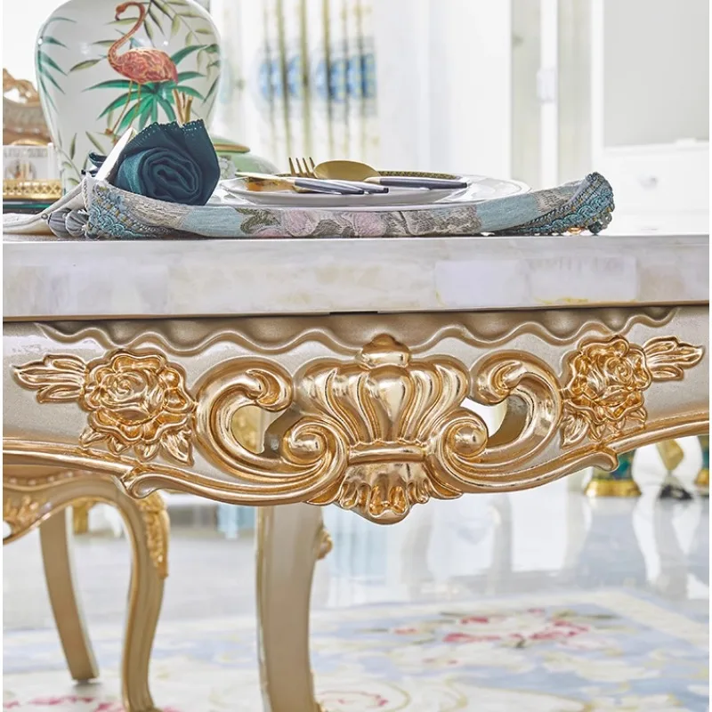 Dining table dining chair combination villa high-end restaurant household solid wood crown carving 1.6 meters