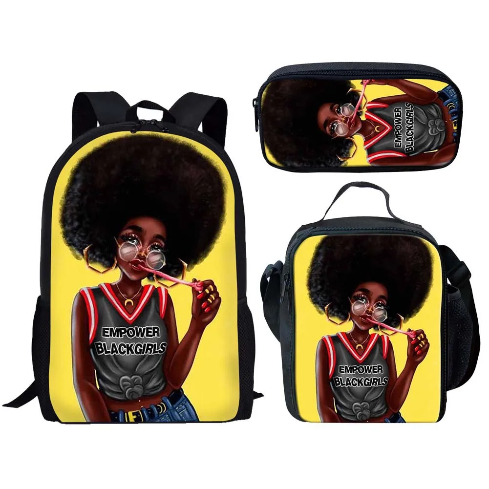 Trendy Popular New Pretty African Girls 3D Print 3pcs/Set Student School Bags Laptop Daypack Backpack Lunch bag Pencil Case