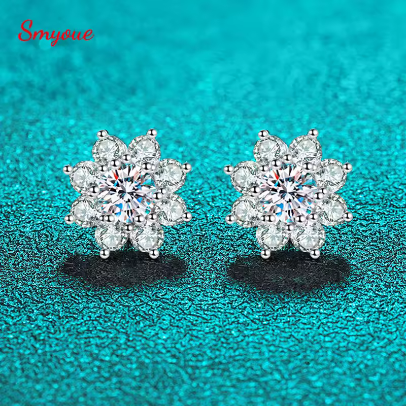 Smyoue 0.3-0.5CT White Gold Certified Moissanite Earring Studs for Women Sparkling Simulated Diamond Jewelry 925 Sterling Silver