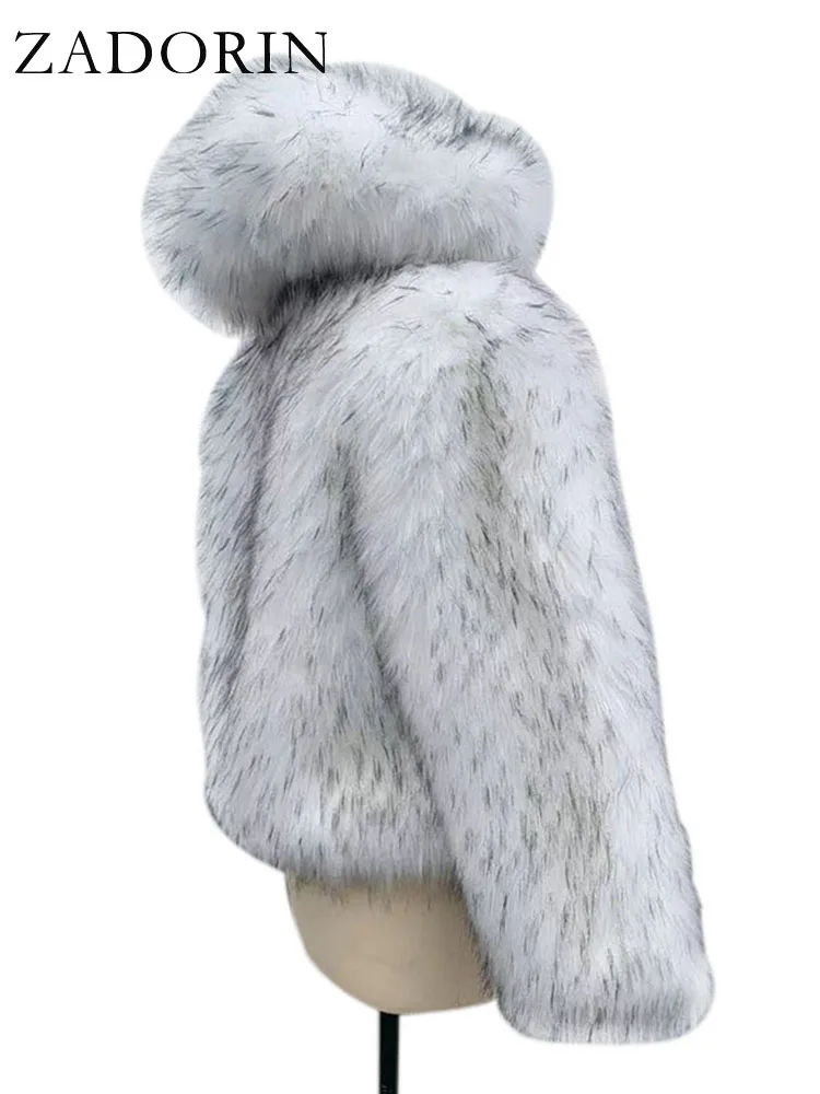 ZADORIN 2024 Thick Warm Winter Jacket Women Fashion Faux Raccoon Silver Fox Fur Coat Hooded Fluffy Faux Fur Jacket Women Outwear