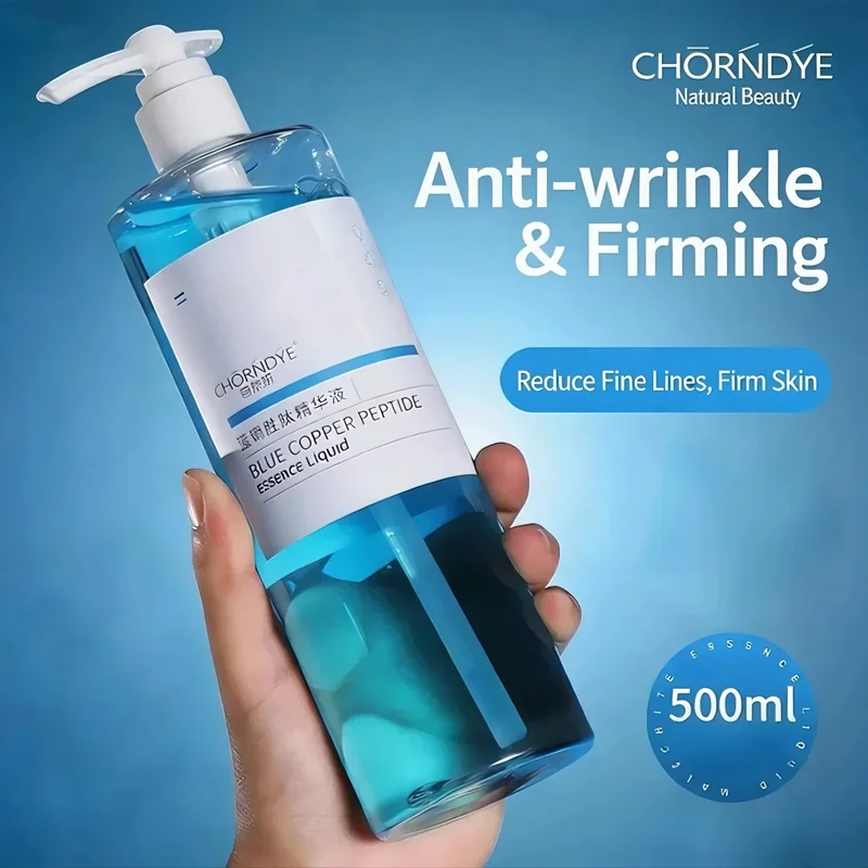 Image of 500ml Blaues Kupferpeptid Gesichtsessenz-Fluid, Feuchtigkeitsspendendes Reparatur-Serum mit Hyaluronsäure zur Reduzierung Feiner Linien, Nährend und Anti-Falten