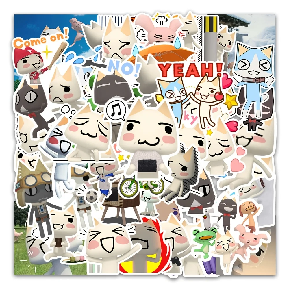50 autocollants adhésifs mignons de personnages de chat Doro pour ordinateur, bagages et papeterie, pour le roller et le vélo ﻿