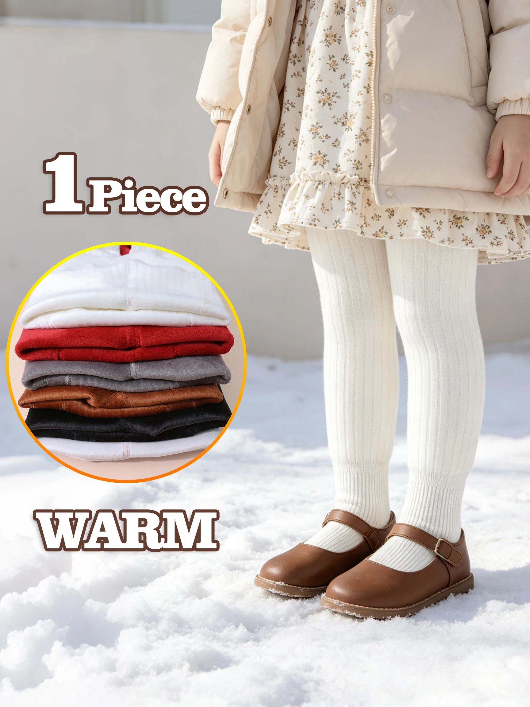 1 Stück Kinder Mädchen Fleece-Strumpfhose, dick, einfarbig, mit vertikalen Streifen, Thermounterwäsche, 0-9 Jahre, Herbst/Winter, warm, für den täglichen Gebrauch im Freien, Leggings. – Detail 1