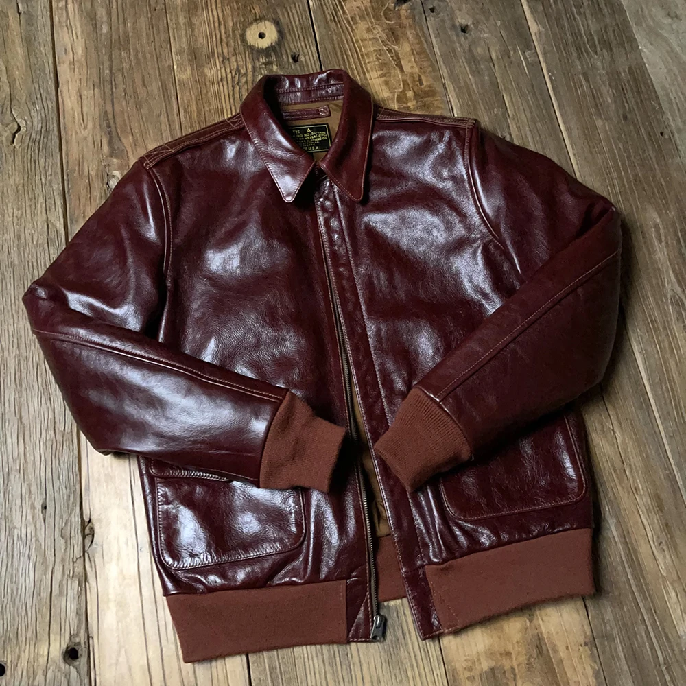 

Top Layer Cowhide American A2 Flight Suit Burgundy Batik Men's Leather Jacket Bomber