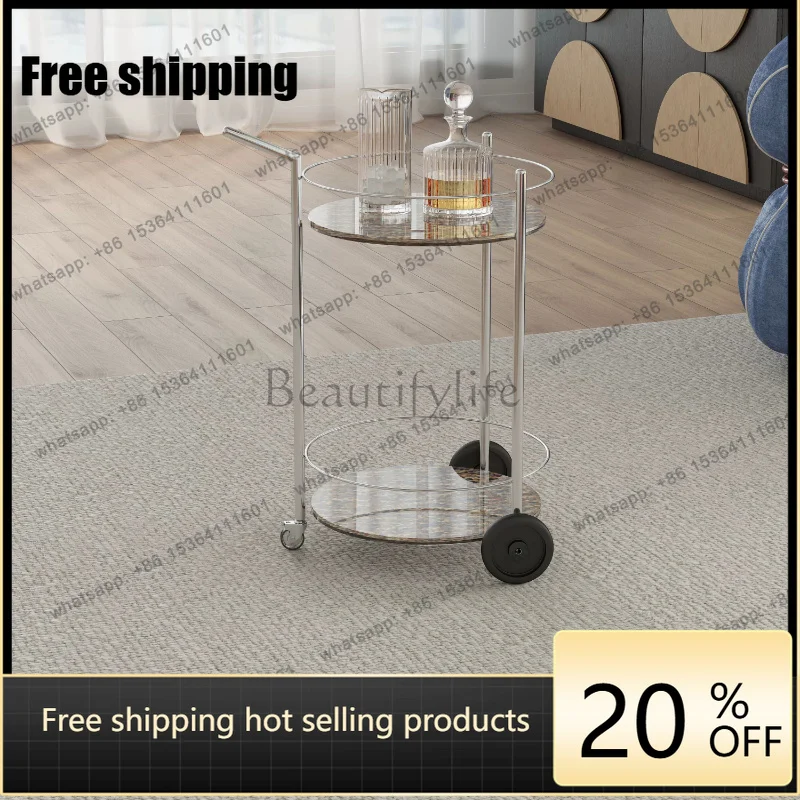Zj. Light luxury art removable bedroom sofa high sense round trolley stainless steel edge few