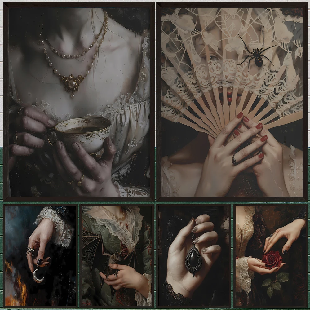 

Victorian Aesthetic Witchy Wall Art Canvas Painting,Renaissance Inspired Artwork Poster Print,Moody Gothic Painting Decoration