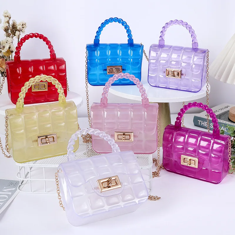 2024 new PVC mini transparent grid jelly bag, simple small bag, single shoulder crossbody bag