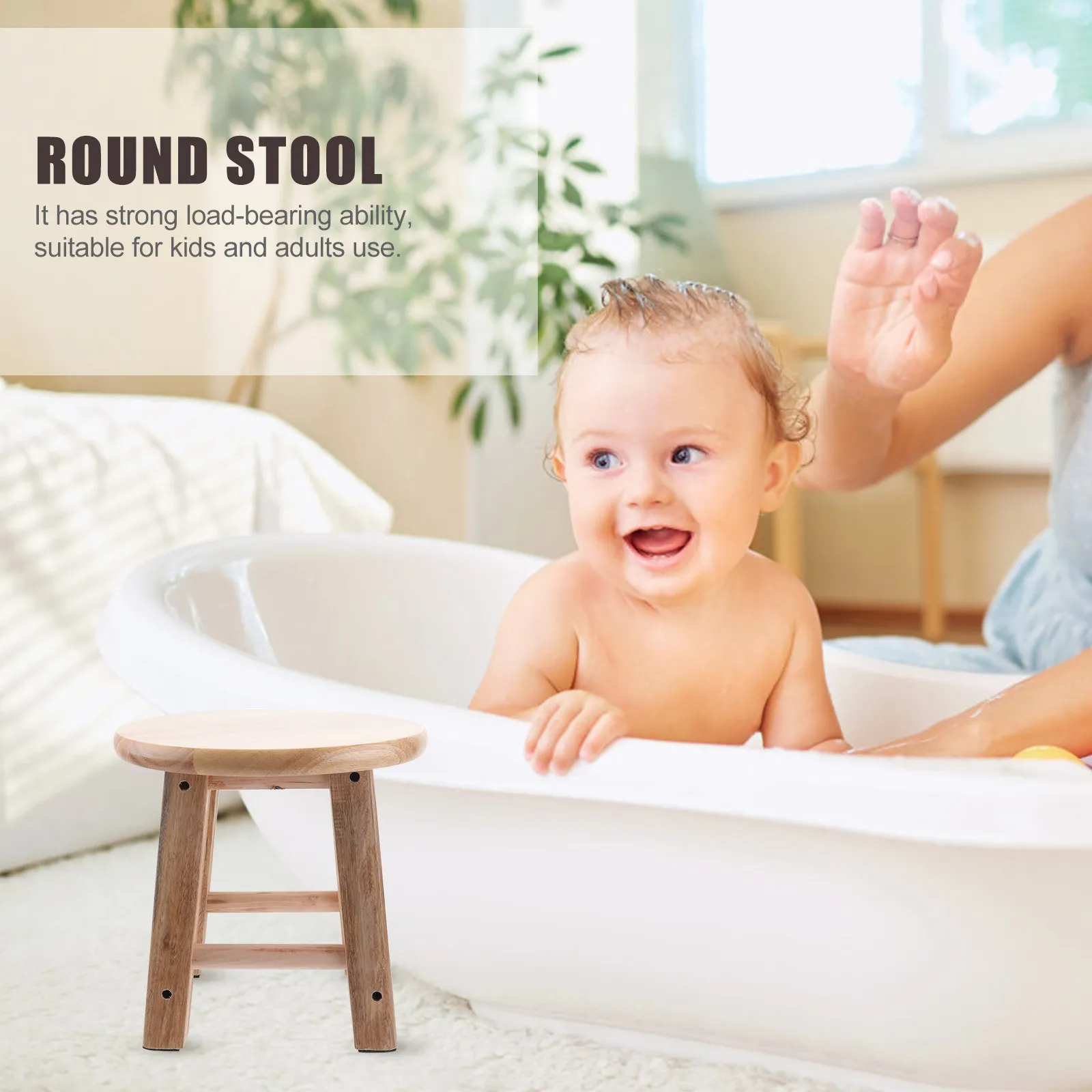 1Pcs Premium Solid Wood Low Stool Round Home Bathroom Stool Shoe Changing Aid Non Skid Stable Strong Bearing Capacity