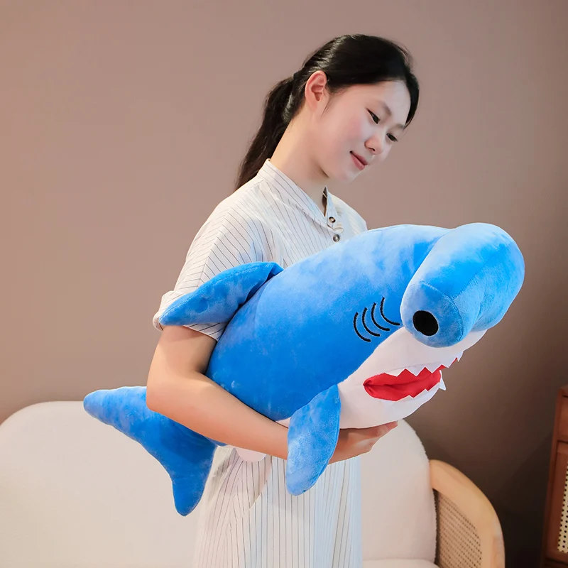 60-100cm Plush Hammerhead Blue Shark Plush Toys Simulation Shark Dolls Stuffed Soft Animal Pillow for Children Kids Gift