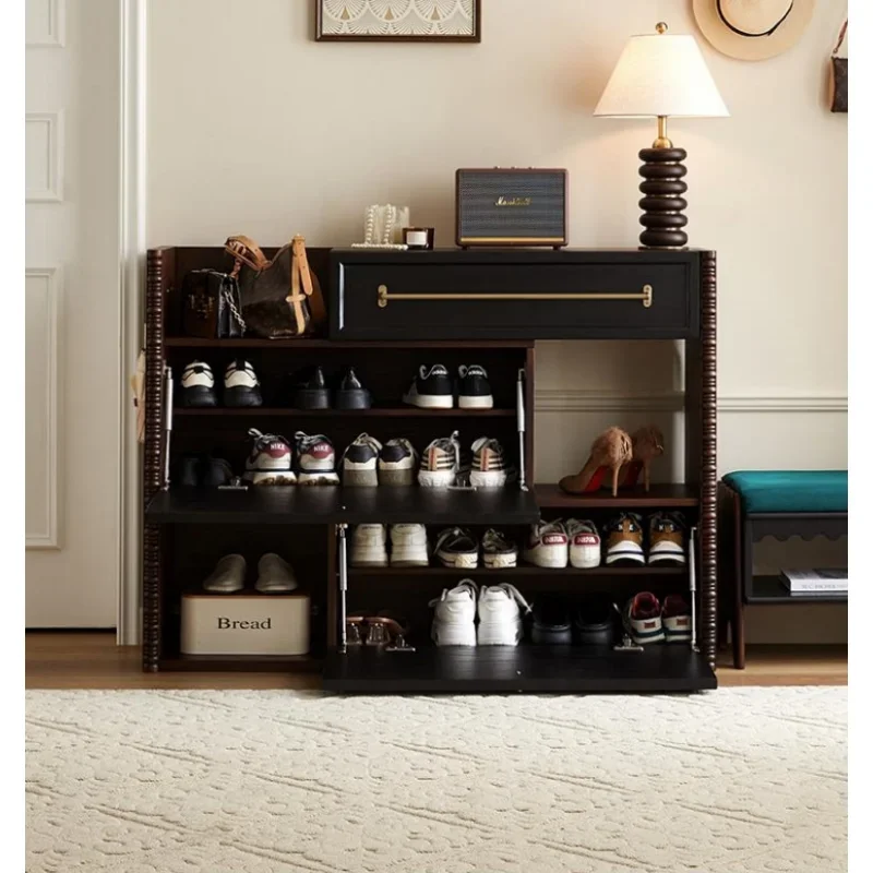 Stretchable red oak retro living room shoe cabinet storage saves space