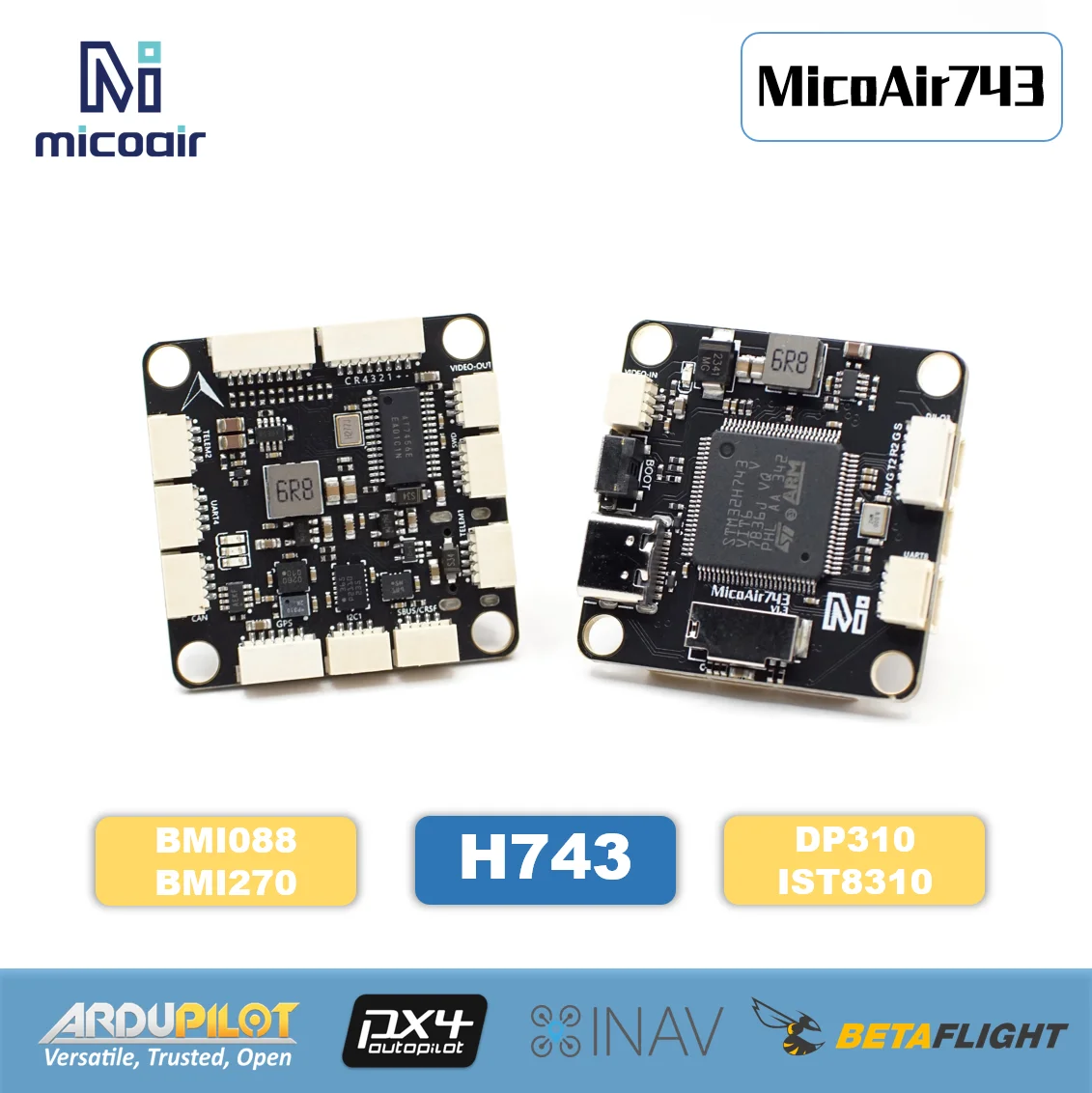 MicoAir743 30x30 Flight Controller Dual IMU Supports Ardupilot/PX4/INAV/Betaflight firmware