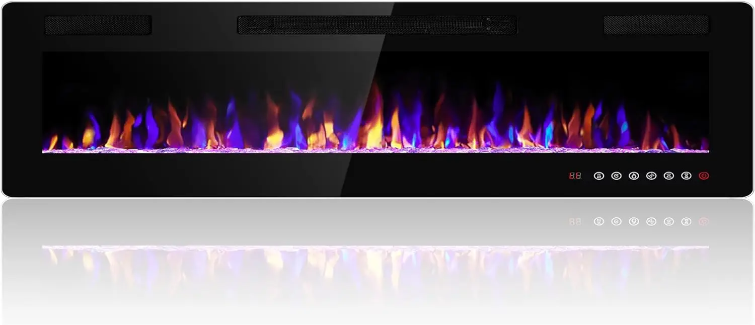 

Electric Fireplace Recessed and Wall Mounted Heater and Linear Fireplace, with Timer, Remote Control, Adjustable Flame