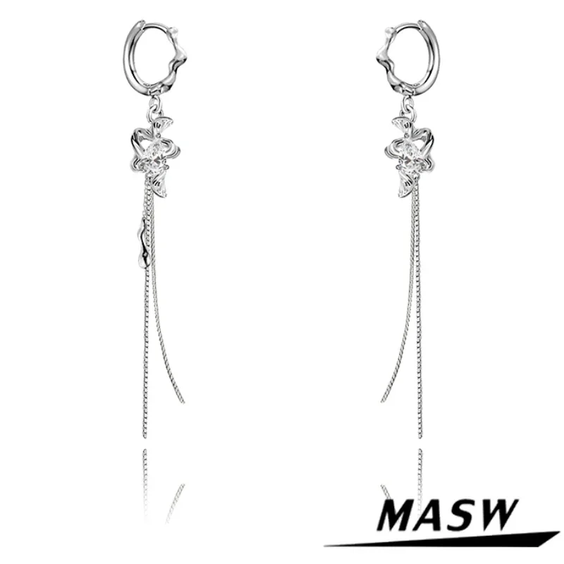 

MASW Original Design Chain Tassel Earrings Senior Sense Jewelry High Quality Copper Metal Glass Dangle Earrings For Women Gift