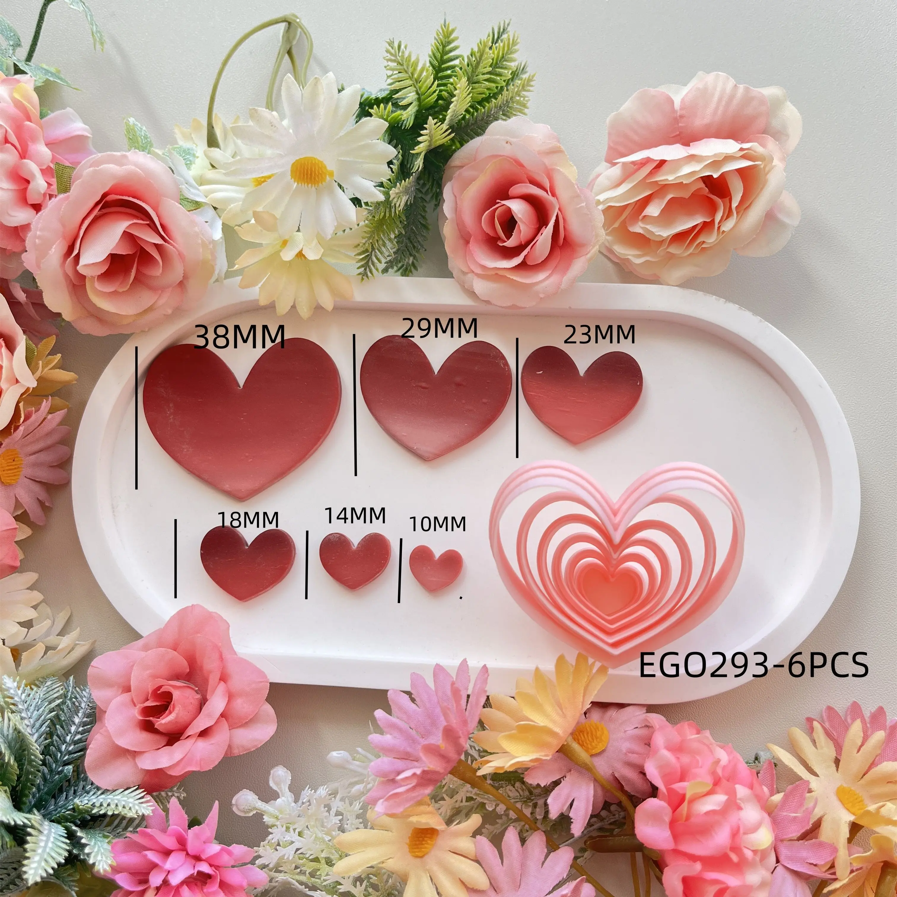 6 Piece Set Valentine\'s Day Love Soft Pottery Cutter Mold Heart Shape Polymer Clay Soft Pottery Earrings Jewelry Cutter