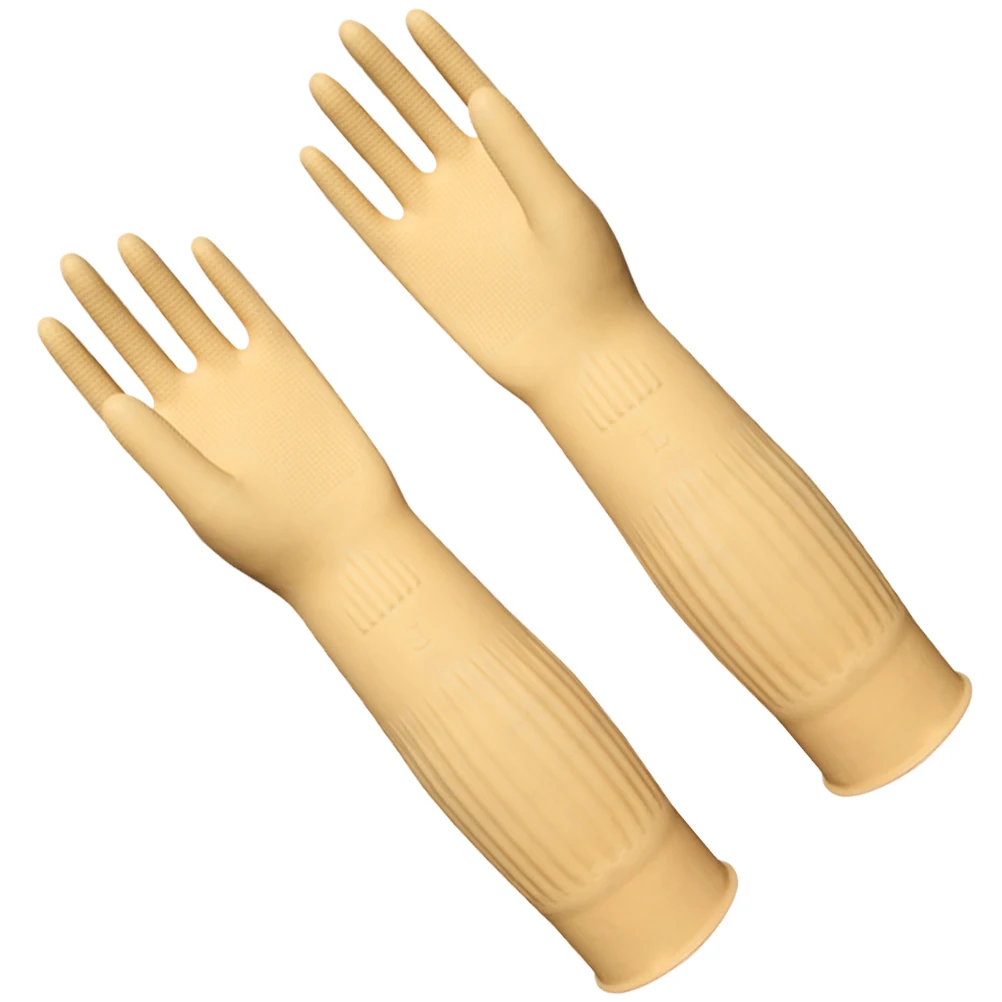 

Extended 45cm Thick Rubber Gloves for Cleaning Dishwashing Waterproof Durable Yellow L Size Kitchen Bath Car Wash Gloves Home