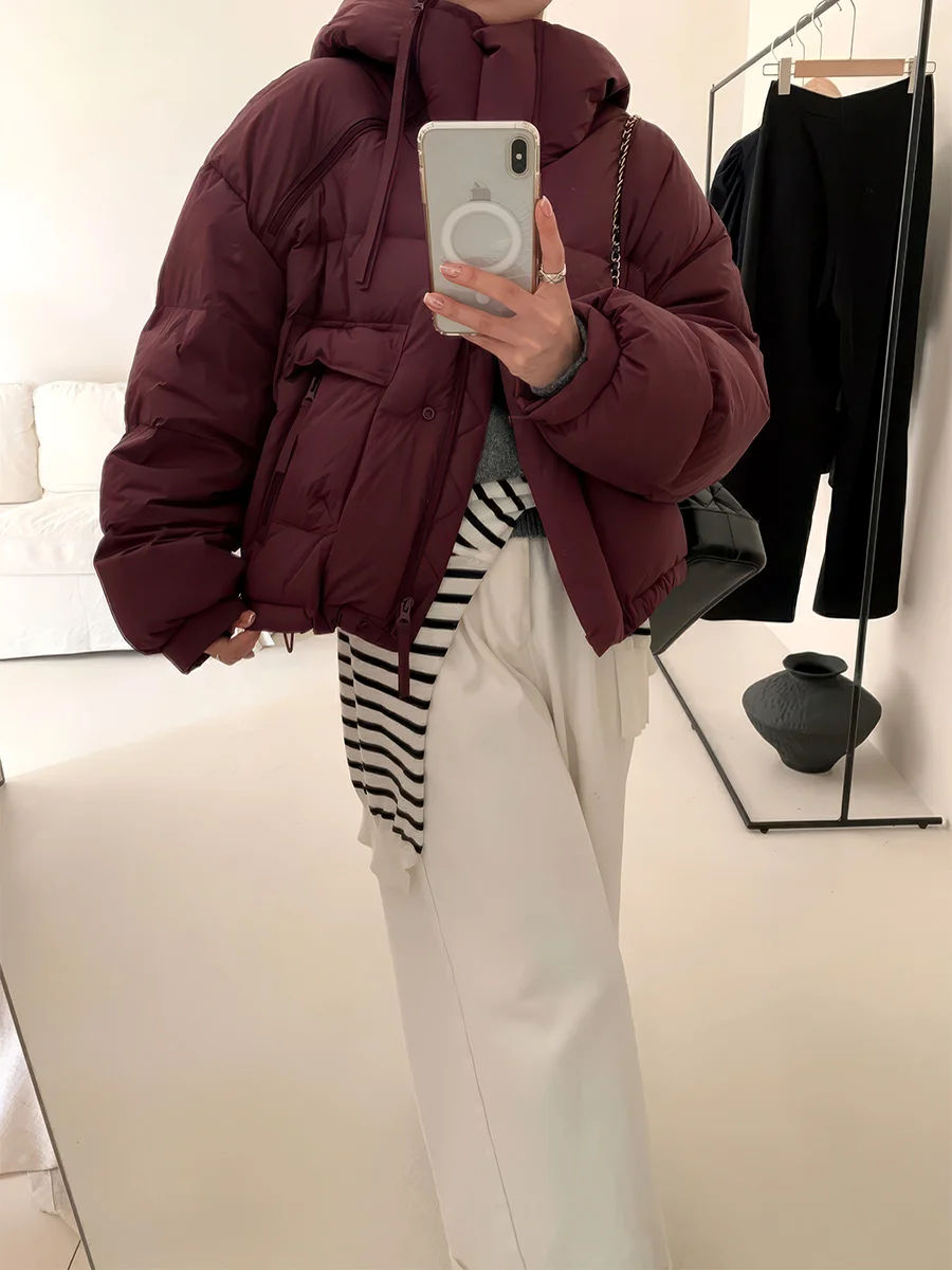 Abrigo cálido de invierno ortopé blanco Du down Jaet para mujer, sombrero de Color puro, diseño para ir al trabajo, resistencia al frío